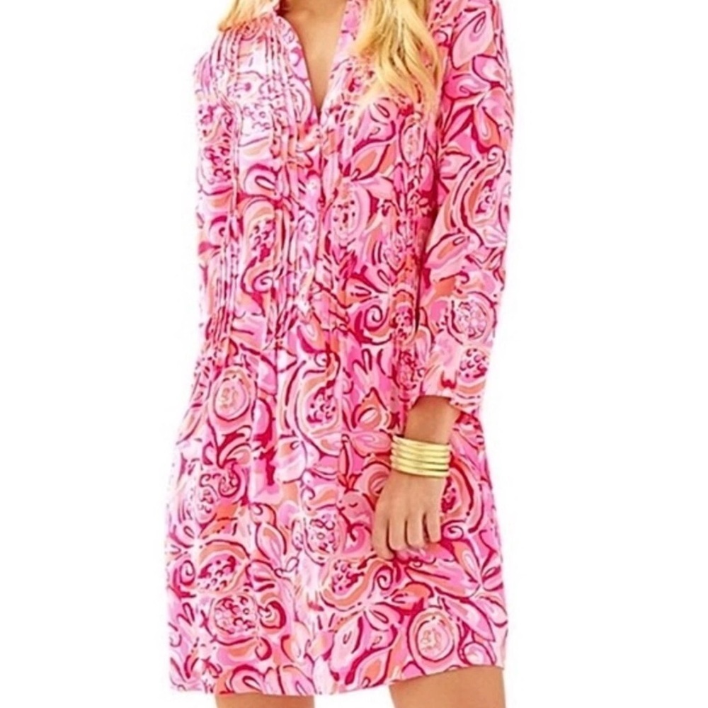 Lilly Pulitzer XS Sarasota dress Pink Pin Tuck Half‎ Button down